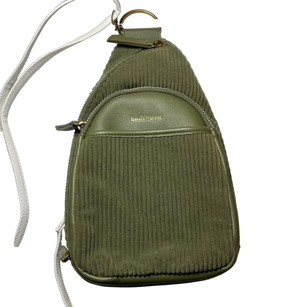 HAUTE HIPPIE Olive Corduroy Sling Backpack Crossbody Convertible Bag OS - Picture 13 of 16